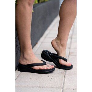 Low-Wedge Women's Black Sandals Casual Flat Shoes Flip Flops Anti-Slip Size 6